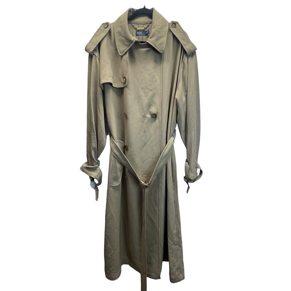 Polo by Ralph Lauren Twill Trench Coat Women Size XXL Beige Long‎ Jacket